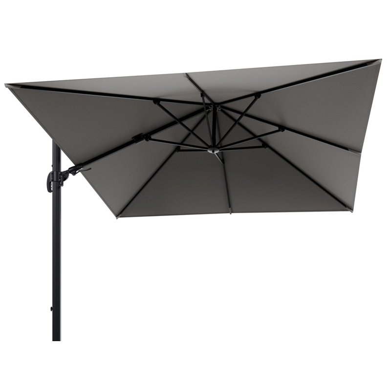 Avola zweefparasol met tiltfunctie in zwart aluminium met grijs weather+ softtouch parasoldoek - L1 300 x L2 300 cm (zonder voet)