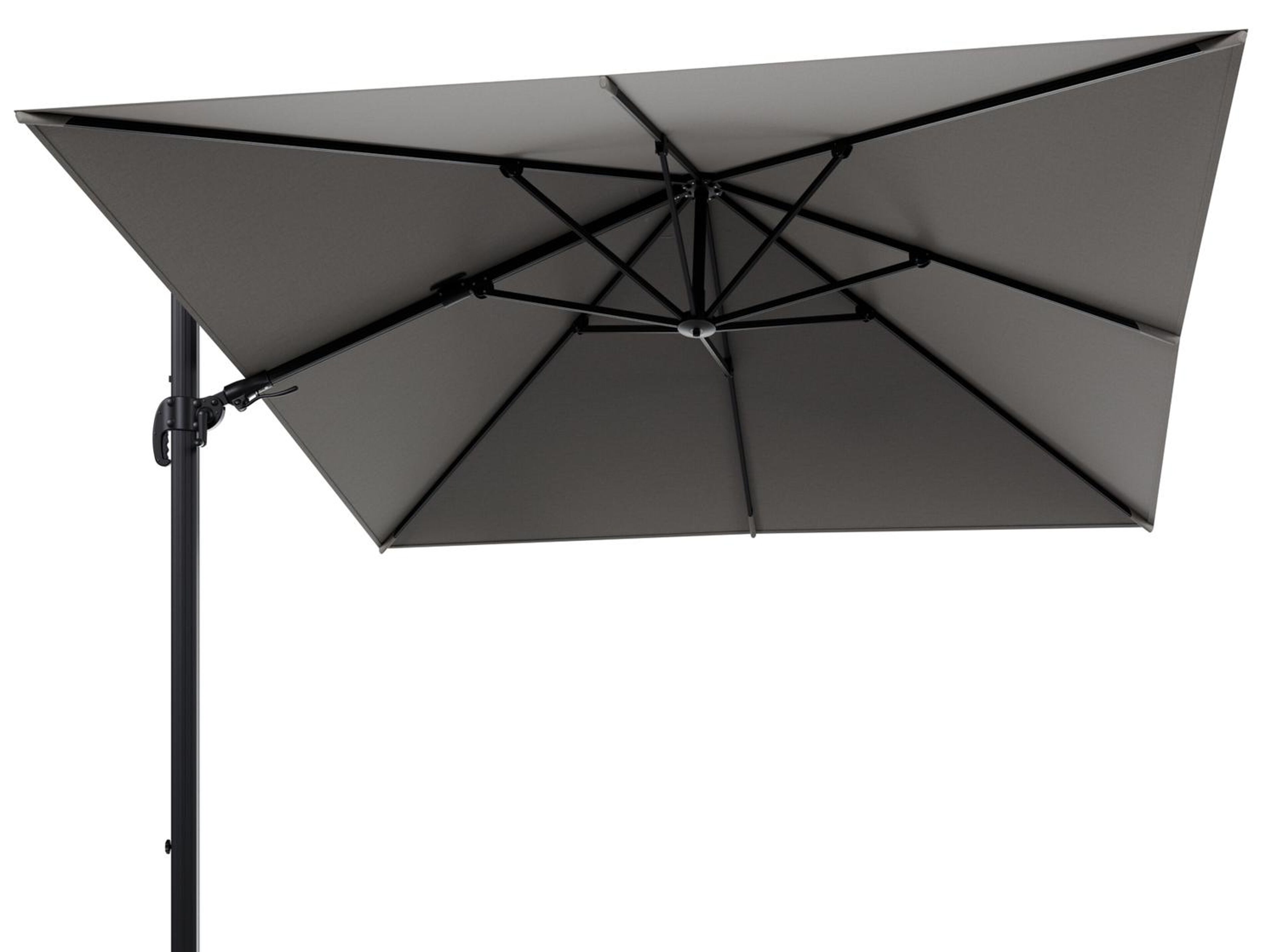 Parasol pendant Avola avec fonction tilt en aluminium noir avec toile de parasol en weather+ softtouch gris - Larg1 300 x Larg2 300 cm (sans pied de parasol)