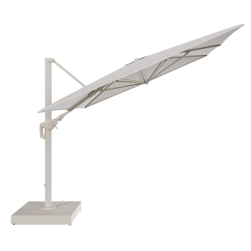 Minore zweefparasol met tiltfunctie in beige aluminium en Tundra Sand All Weather Sunbrella® Luxe parasoldoek - L1 400 x L2 300 cm met parasolvoet Minore 260 kg met wielen