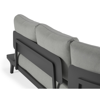 Salon de jardin d'angle Bolzano en aluminium noir avec coussins en weather+ softtouch gris