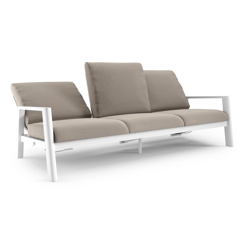 Canapé de jardin Cirello en aluminium blanc et coussins en all weather sunbrella® luxe savane coconut