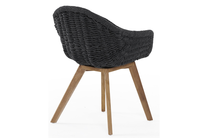 Pagino tuinstoel in teak en naturel wicker met kussen in tweed raven all weather sunbrella® luxe