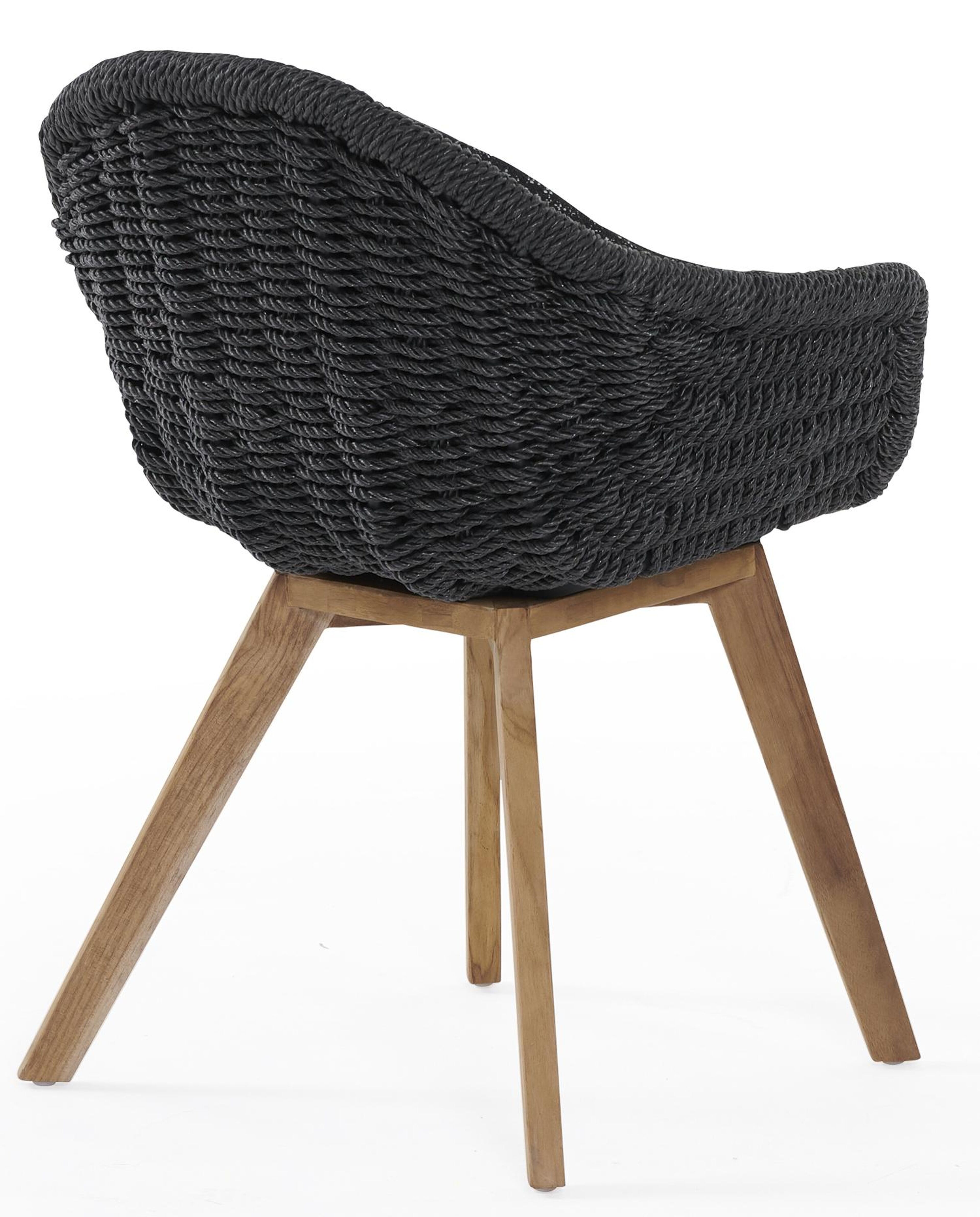 Pagino tuinstoel in teak en naturel wicker met kussen in tweed raven all weather sunbrella® luxe