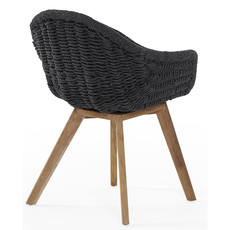 Pagino tuinstoel in teak en naturel wicker met kussen in tweed raven all weather sunbrella® luxe