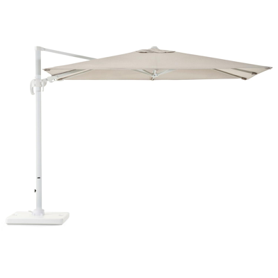 Avola zweefparasol met tiltfunctie in wit aluminium en Natte Graumel Chalk Sunbrella® Premium parasoldoek - L1 200 x L2 300 cm met Pedito parasolvoet 120 kg