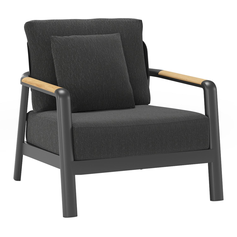 Salamanca loungestoel in zwart aluminium en teak met sky black weather+ softtouch kussen