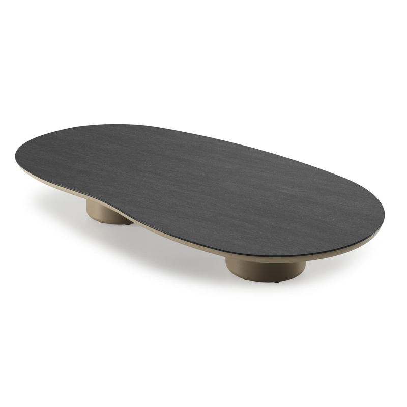 Amico loungetafel organisch in beige aluminium en volkeramiek Basalt Black - L 170 x B 91 x H 25 cm