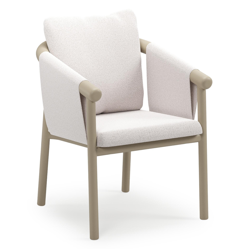 Amico stapelbare tuinstoel in beige aluminium met stoelkussen in All Weather Solica Ego Eggshell
