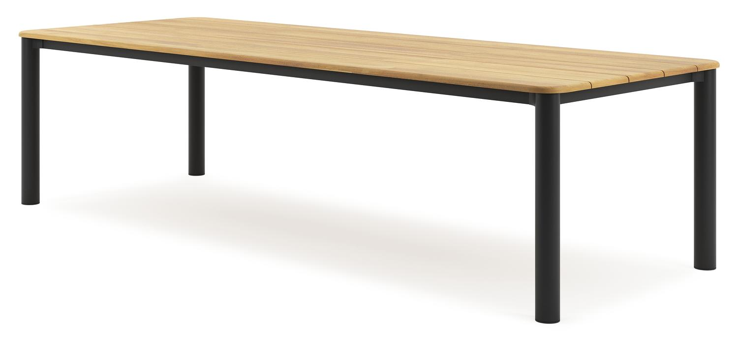 Orso tuintafel rechthoekig afgerond in zwart aluminium en teak - L 290 x B 110 x H 74.5 cm