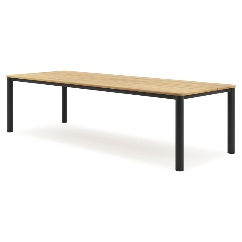 Orso tuintafel rechthoekig afgerond in zwart aluminium en teak - L 290 x B 110 x H 74.5 cm