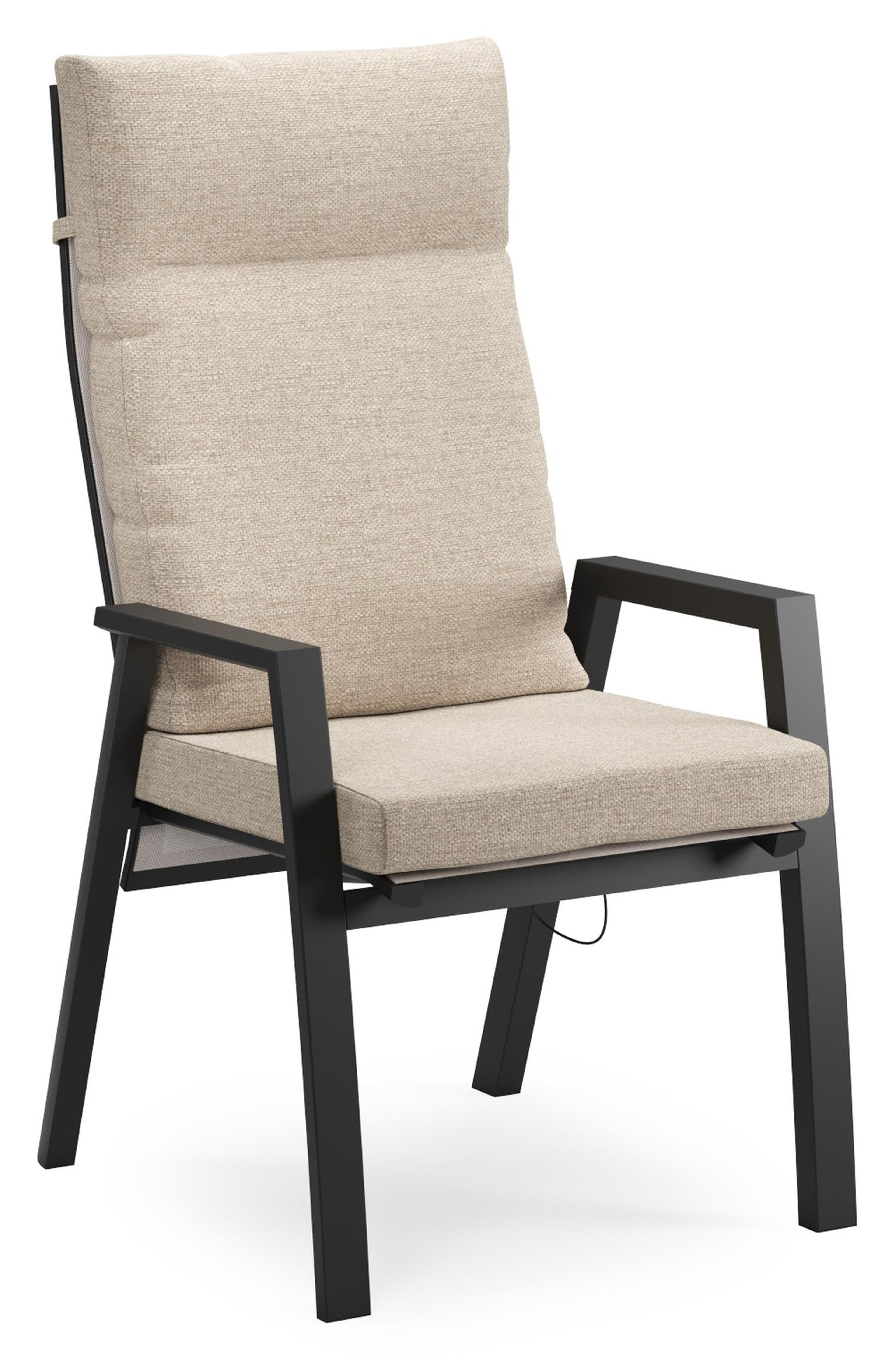 Leon tuinstoel in zwart aluminium en beige textilene met kussen in Rustic Weather+ Softtouch