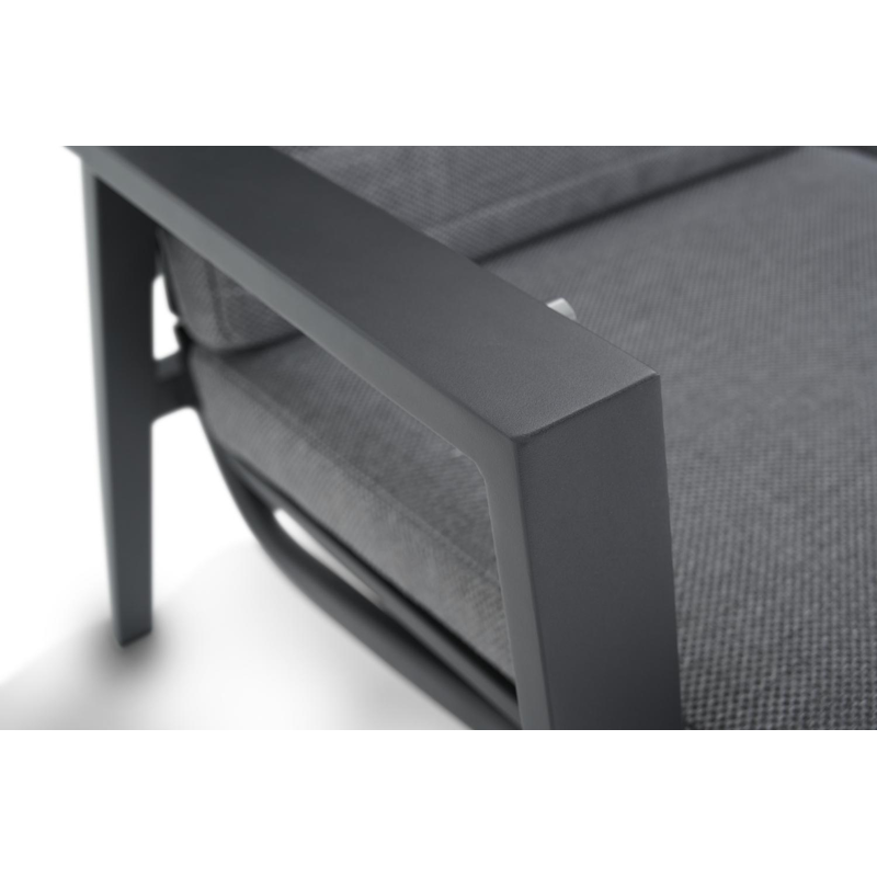 Salon de jardin Prato en aluminium noir avec coussins en weather+ textilène gris