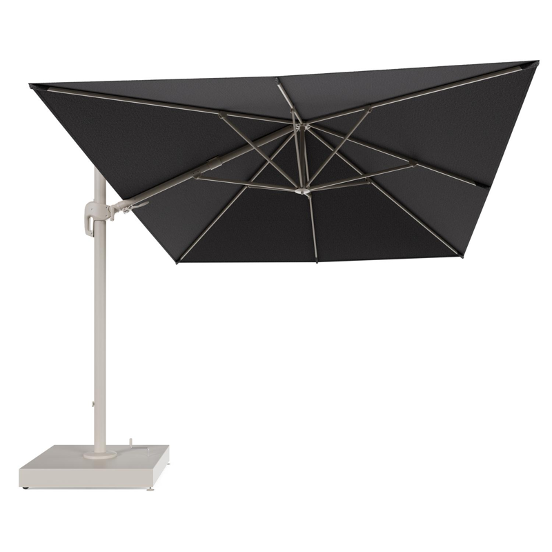 Rufina zweefparasol met tiltfunctie in beige aluminium en Firenze Tunder All Weather Solica parasoldoek - L1 400 x L2 300 cm met parasolvoet Minore 260 kg met wielen