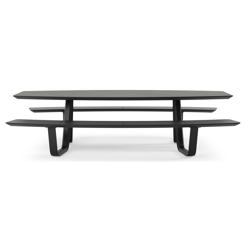 Table de pique-nique Forno forme de bateau en aluminium noir et céramique pleine - Lg.ong. 280 x - Lg. 280 x Lrg. 192 x Haut. 72 cm