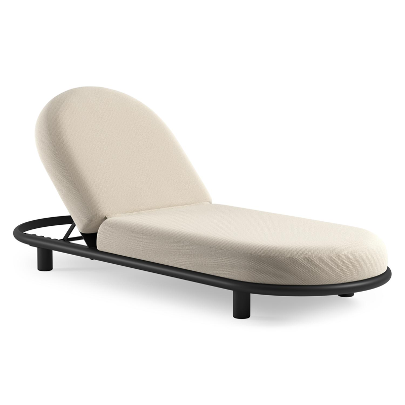 Chaise longue réglable Lomano en aluminium noir avec althea off white all weather cosytica coussin