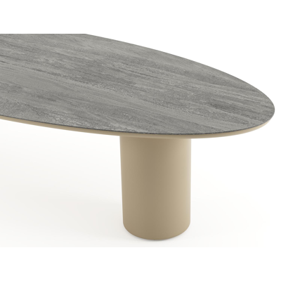 Amico tuintafel ovaal in beige aluminium en volkeramiek Aspen Grey - L 320 x B 130 x H 73.5 cm