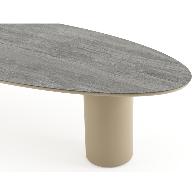 Amico tuintafel ovaal in beige aluminium en volkeramiek Aspen Grey - L 320 x B 130 x H 73.5 cm