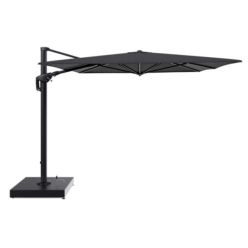 Parasol pendant Minore avec fonction tilt en aluminium noir et toile de parasol All Weather Sunbrella® Luxe Chartres Sooty - Lg.1 400 x Lg.2 300 cm avec pied de parasol Minore 260 kg avec roulettes
