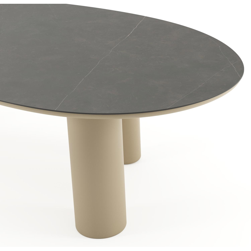 Table de jardin Amico mangue en aluminium beige et céramique pleine Calatorao - Lg. 260 x Lrg. 130 x Haut. 73.5 cm