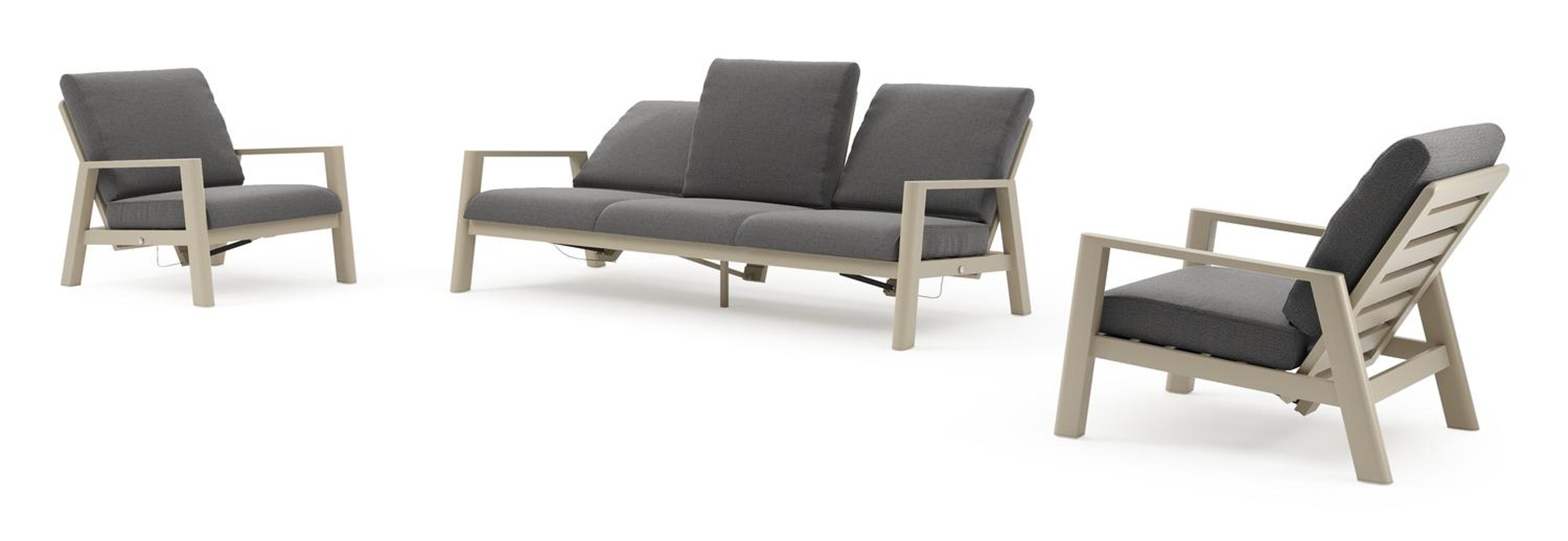 Cirello loungeset in beige aluminium met savane tornado all weather sunbrella® luxe kussens