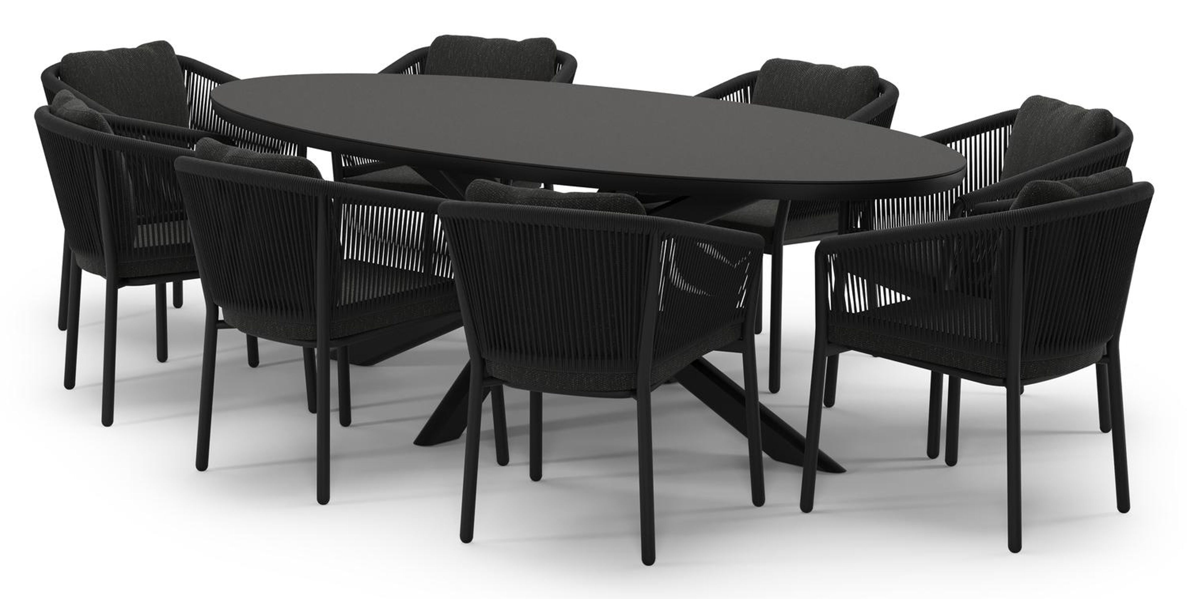 Ensemble de jardin Pamplona en aluminium noir et sintered stone notte minerale avec 8 chaises de jardin Gerona