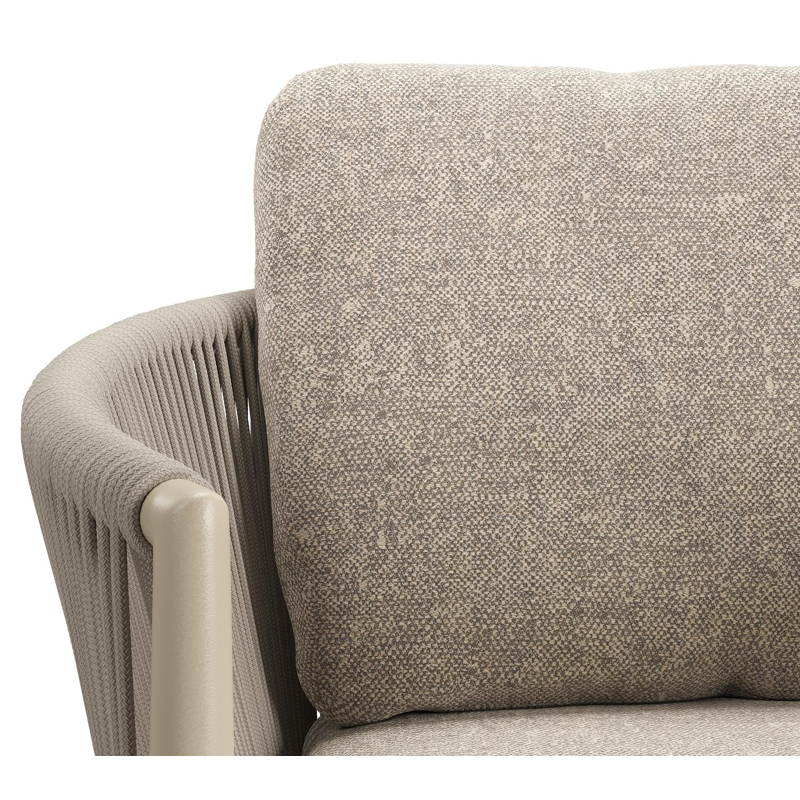 Chaise de jardin Organo en aluminium noir et corde ronde tissée verticalement beige avec coussin en All Weather Sunbrella® Luxe Chartres Pewter