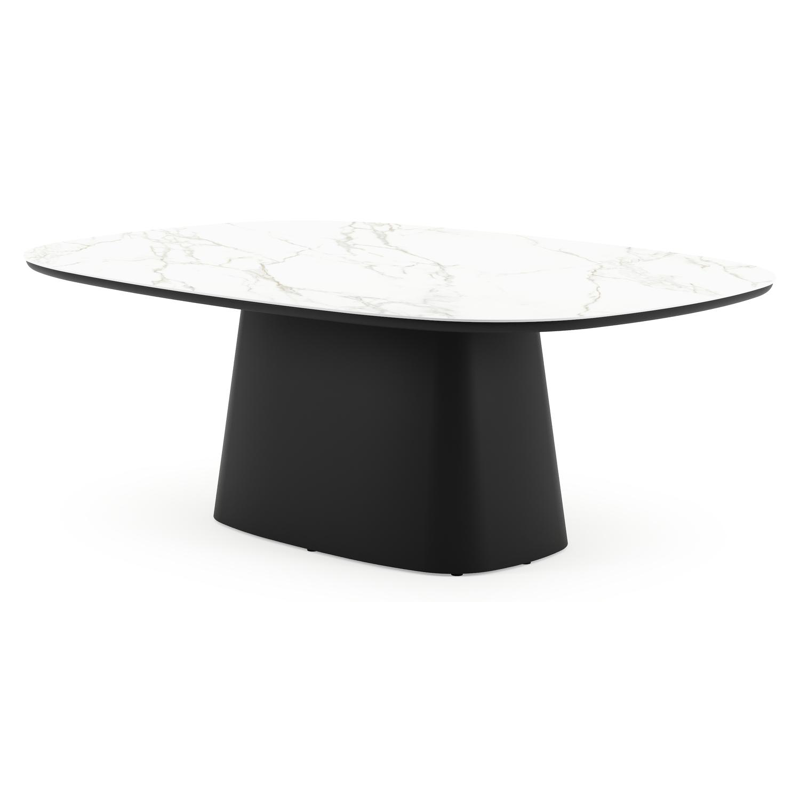 Table de jardin Amico bombo xl en aluminium noir et céramique pleine Calacatta - Lg. 210 x Lrg. 148 x Haut. 74 cm