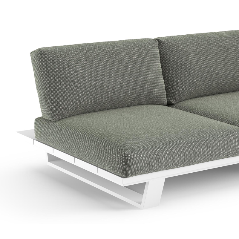 Canapé de jardin Pagino en aluminium blanc et coussins en all weather sunbrella® luxe slow fern