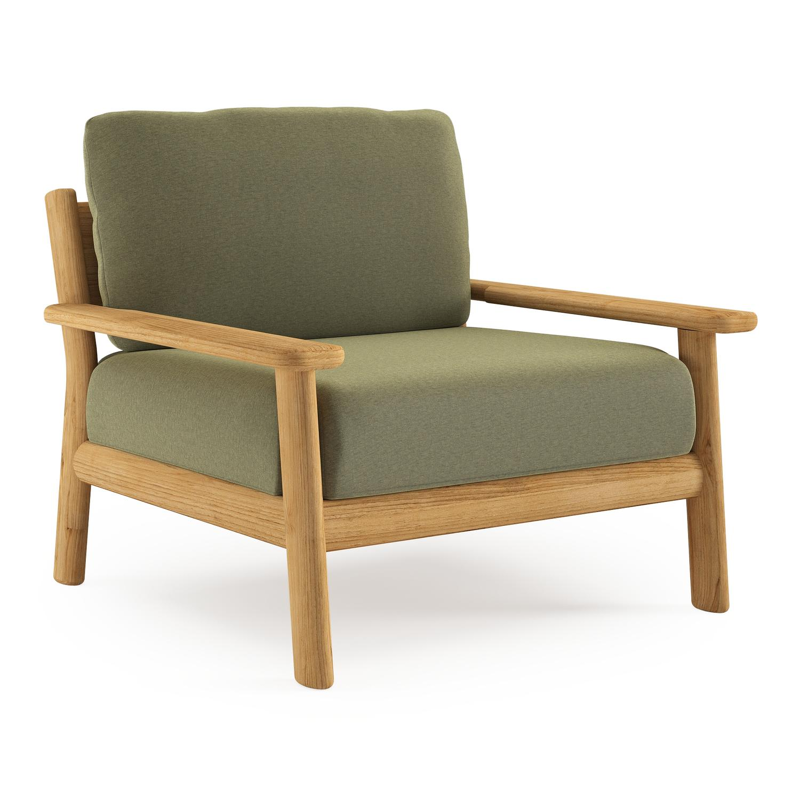 Fauteuil de jardin Amaro en teck et coussins en all weather sunbrella® luxe heritage leaf