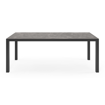 Toma tuinset in zwart aluminium en grijs keramische print tafelblad met 8 stapelbare Bahia tuinstoelen