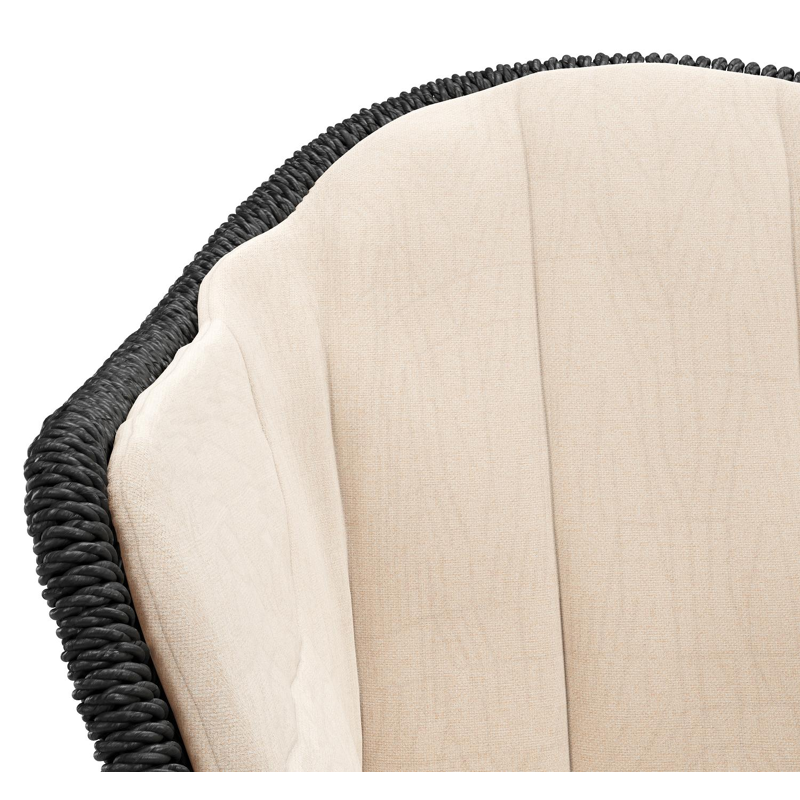 Pagino tuinstoel in teak en zwart ronde wicker met zitkussen in All Weather Sunbrella® Luxe Natte Linen Chalk