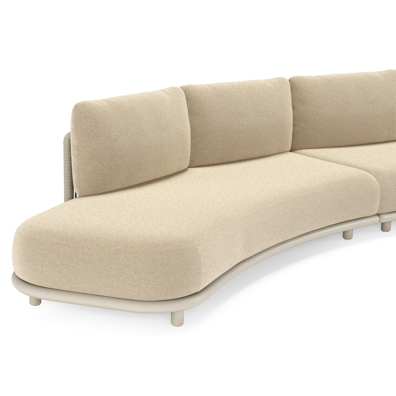 Lomano loungehoek in beige aluminium en beige verticaal geweven luxe vlakke rope met Althea Camel all weather cosytica