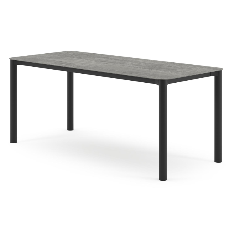 Table de jardin Orso rectangulaire arrondi en aluminium noir et céramique pleine Aspen Grey - Lg. 200 x Lrg. 80 x Haut. 74.5 cm