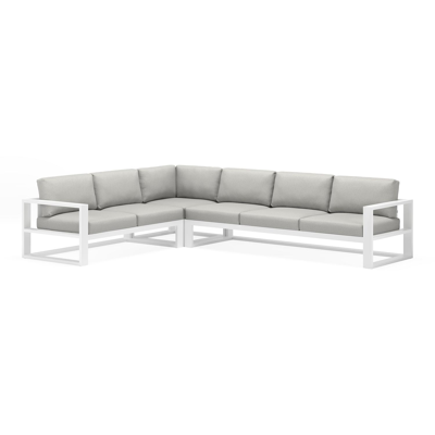 Salon de jardin d'angle Verato en aluminium blanc et coussins en all weather sunbrella® luxe savane nimbus