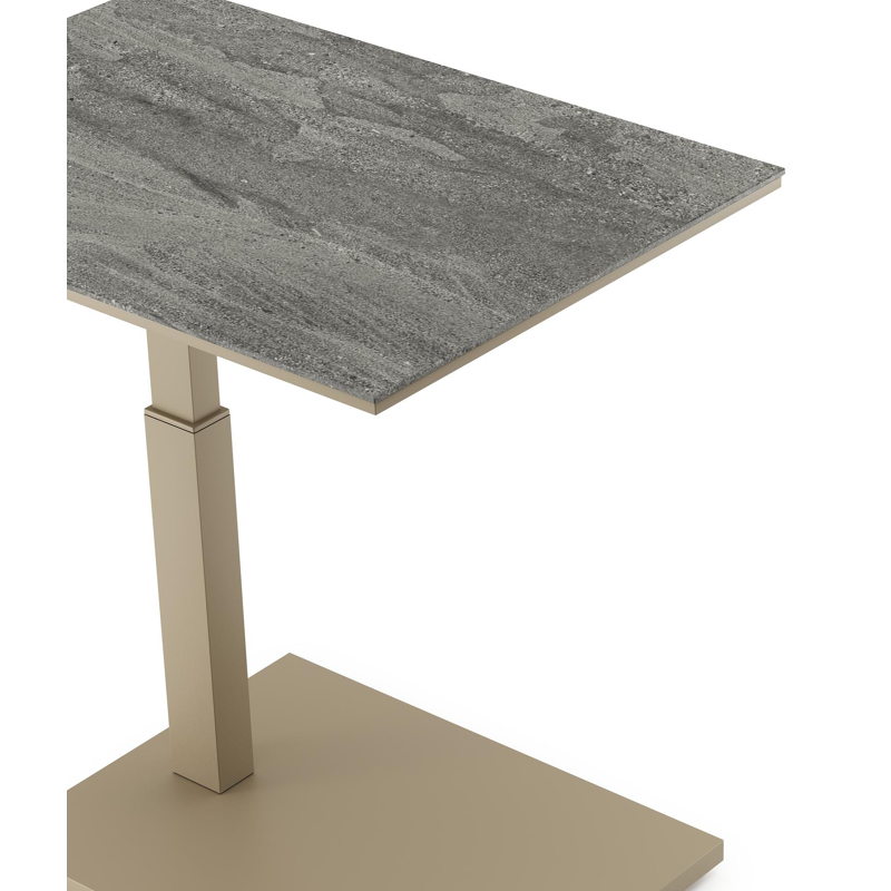 Table d'appoint pop-up Cirello rectangulaire en aluminium beige et céramique pleine Aspen Grey - Lg. 69.5 x Lrg. 50 x Haut. 66 cm