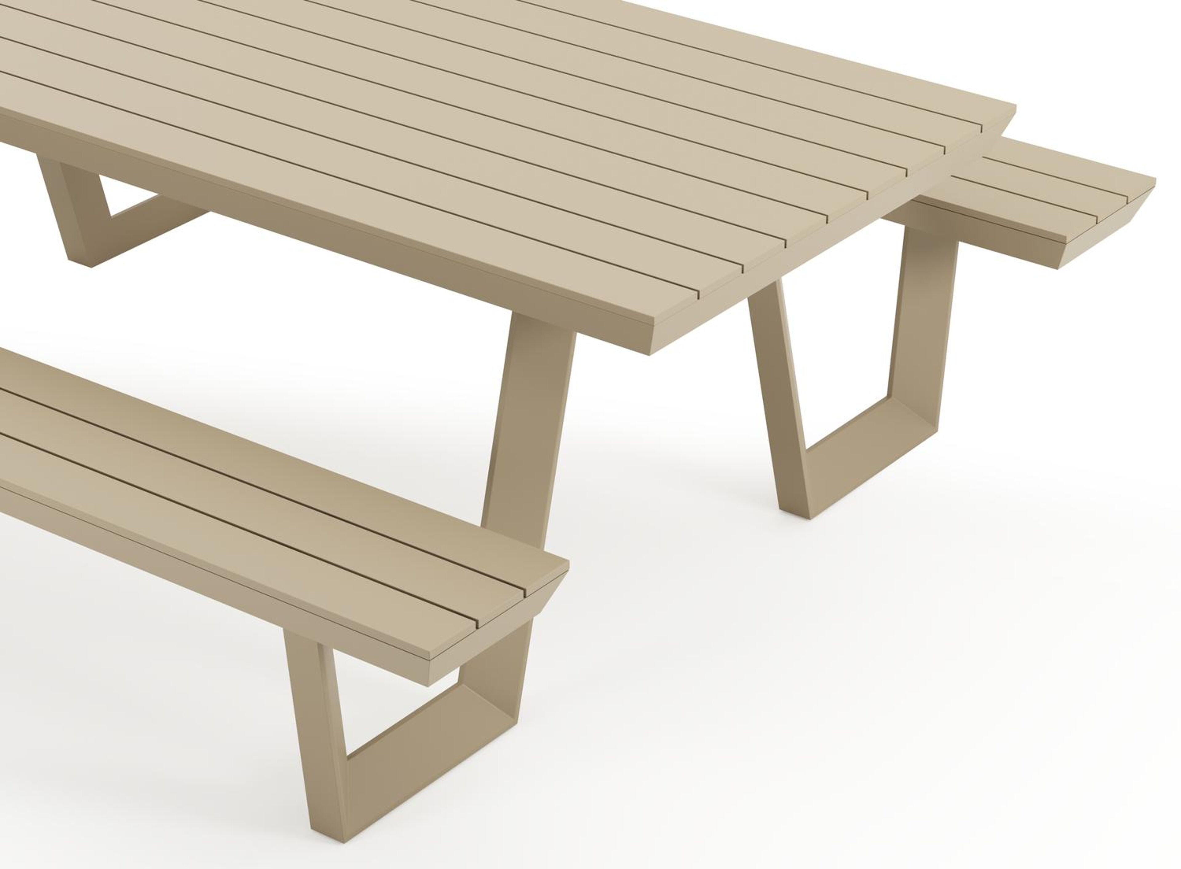 Table de pique-nique Altura ronde en aluminium beige - Lg. 220 x Lrg. 174 x Haut. 74,5 cm