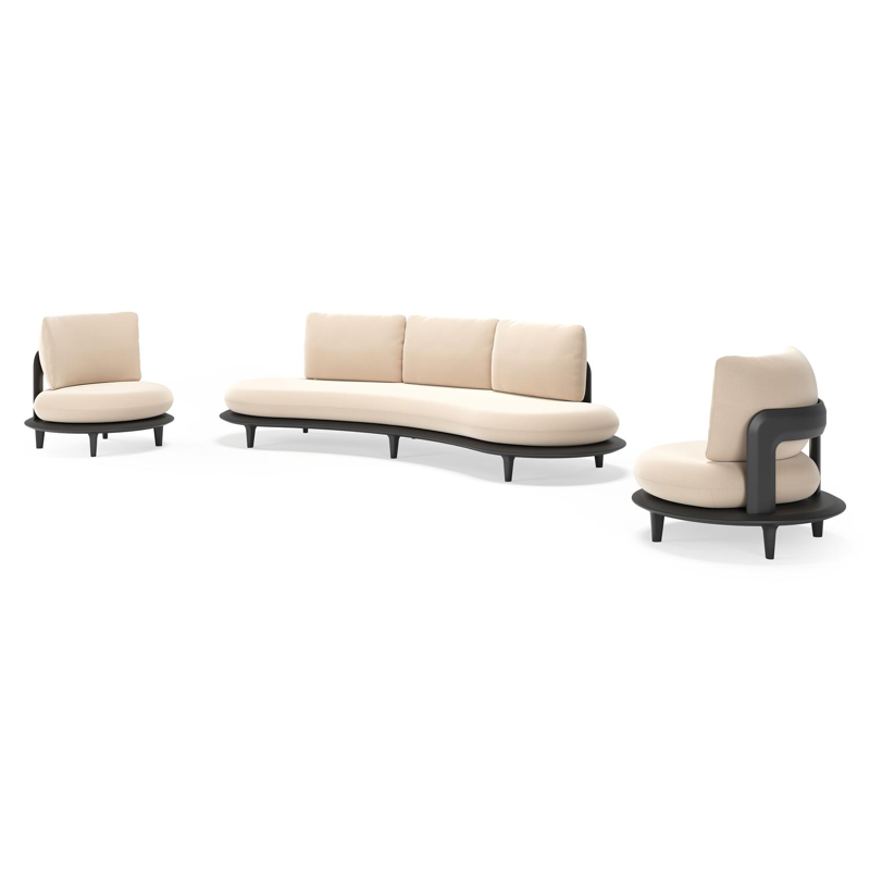 Bomero loungeset in zwart aluminium met natte linen chalk all weather sunbrella® luxe kussen