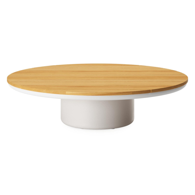 Amico loungetafel rond in wit aluminium en teak - Dia. 110 x H 28 cm
