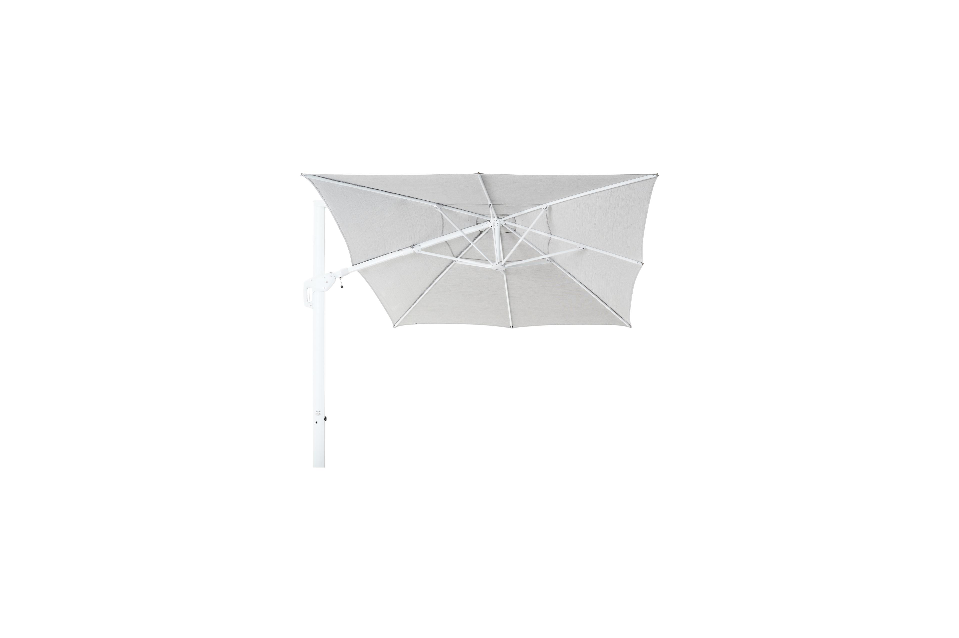 Minore zweefparasol met tiltfunctie in wit aluminium met savane nimbus all weather sunbrella® luxe parasoldoek - L1 400 x L2 300 cm (zonder voet)