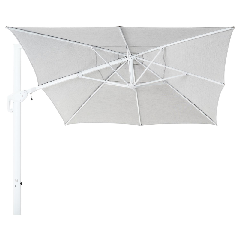 Minore zweefparasol met tiltfunctie in wit aluminium met savane nimbus all weather sunbrella® luxe parasoldoek - L1 400 x L2 300 cm (zonder voet)