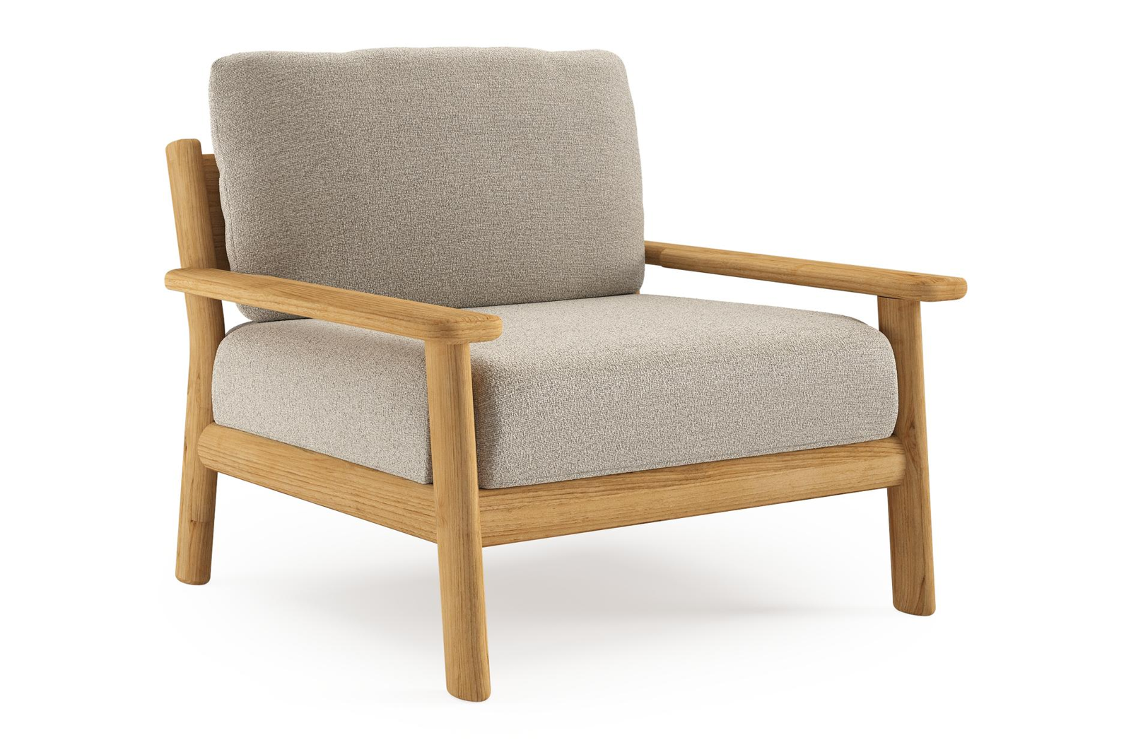 Amaro loungestoel in teak met catania greige all weather cosytica kussen