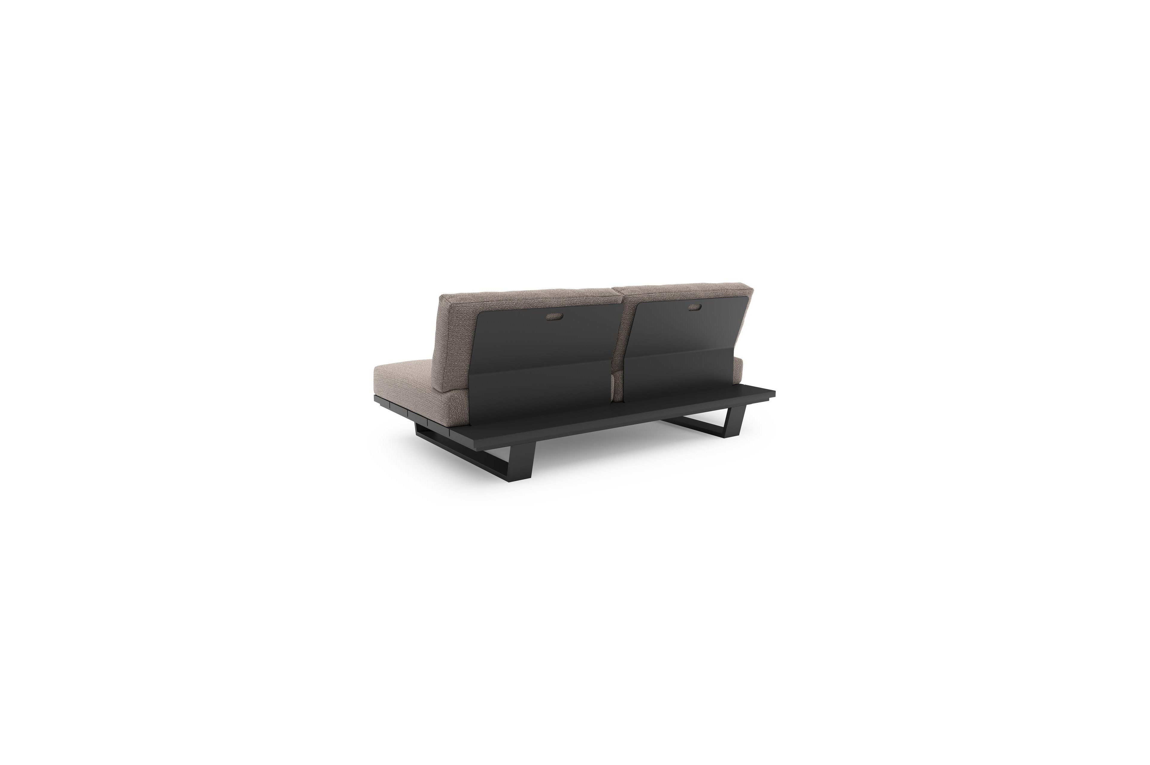 Pagino loungebank in zwart aluminium met wander granite all weather sunbrella® luxe kussen