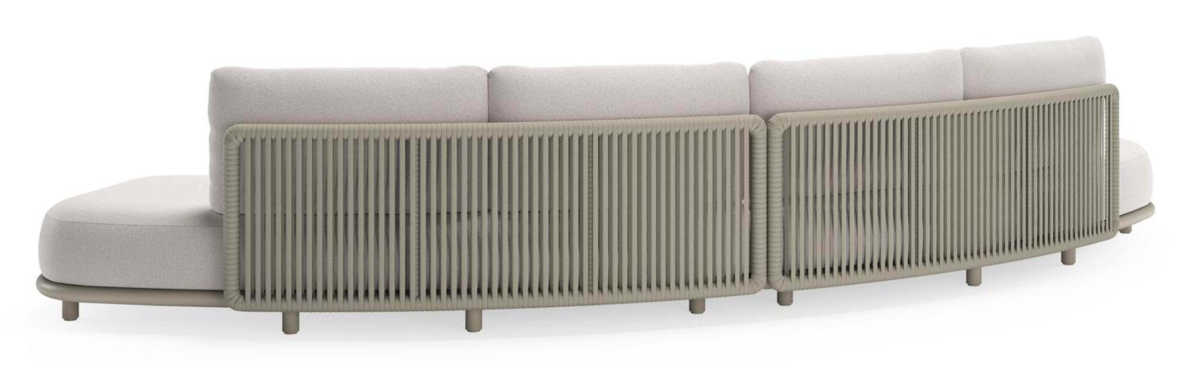 Lomano loungebank in beige aluminium en beige verticaal geweven luxe vlakke rope met Ego Eggshell all weather solica