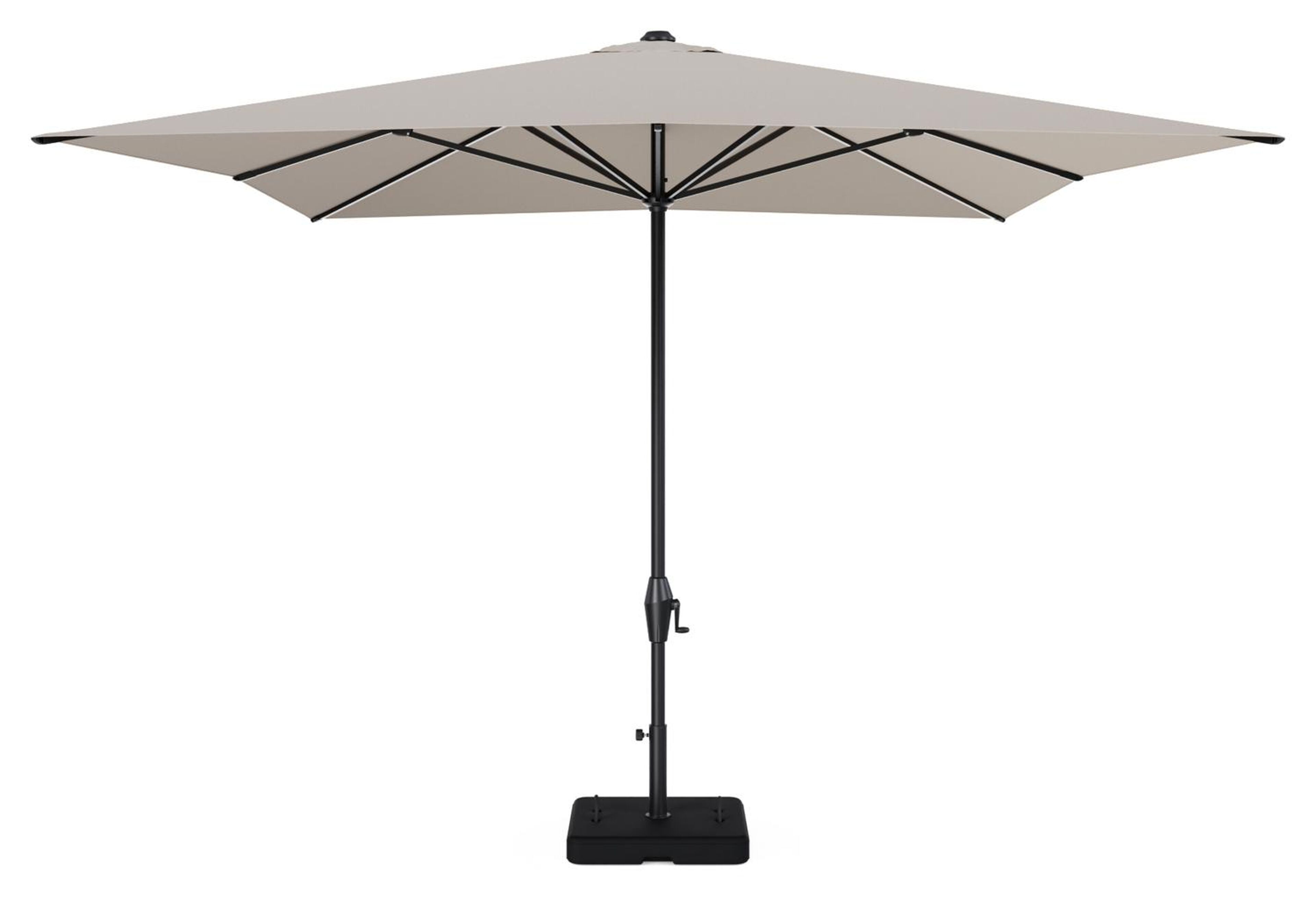 Viola staanparasol in zwart aluminium en beige Weather+ Softtouch parasoldoek - L1 300 x L2 400 cm met parasolvoet Intenso 60 kg
