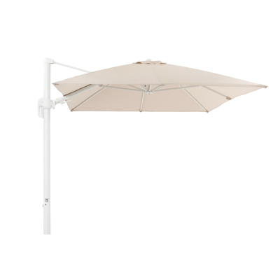 Rufina zweefparasol met tiltfunctie in wit aluminium met beige all weather sunbrella® premium parasoldoek - L1 350 x L2 250 cm (zonder voet)