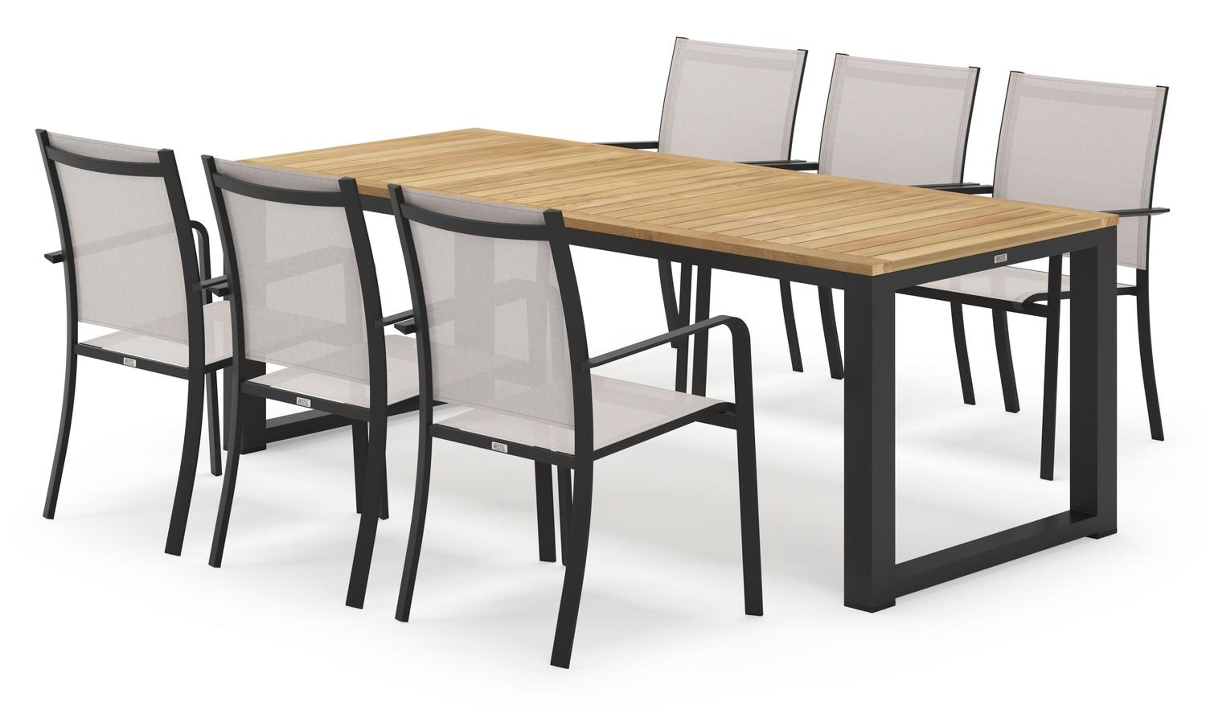 Livo rechthoekige tuinset in zwart aluminium en teak natural finish met 6 Calobra tuinstoelen