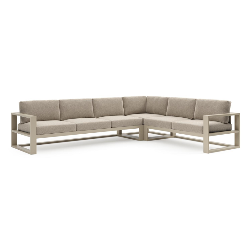 Verato loungehoek in beige aluminium met chartres pewter all weather sunbrella® luxe kussen