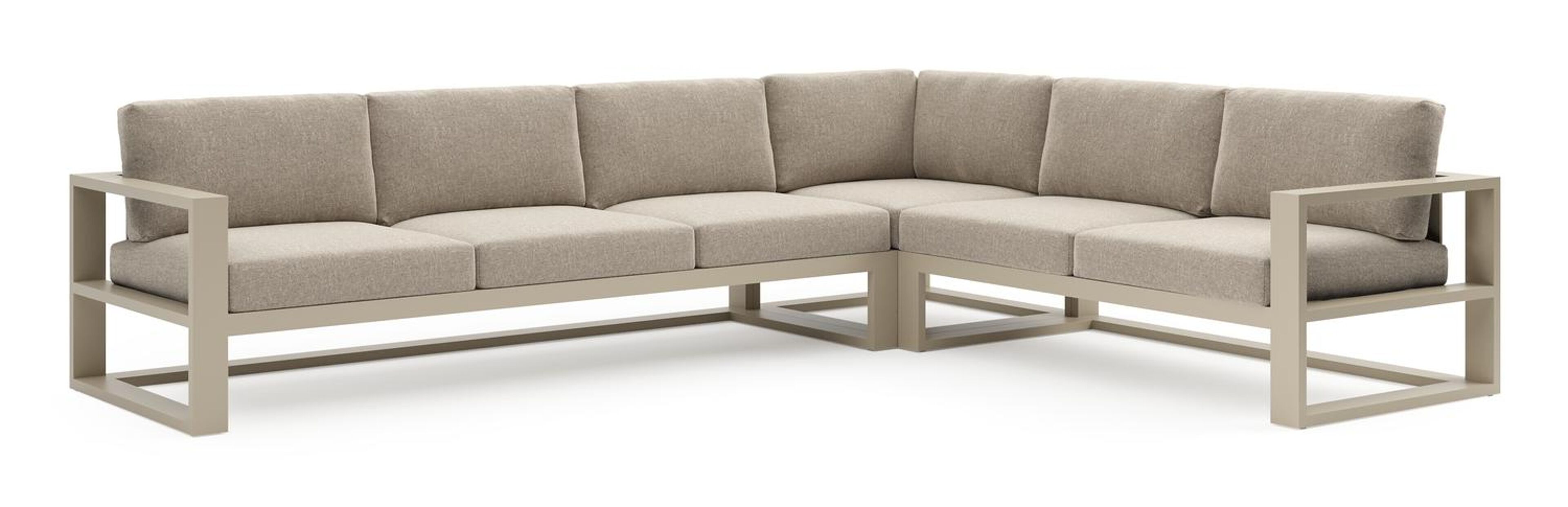 Salon de jardin d'angle Verato en aluminium beige et coussins en all weather sunbrella® luxe chartres pewter