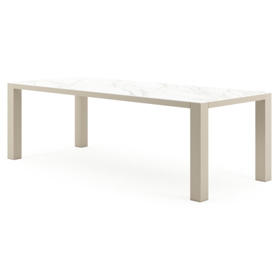 Nano tuintafel rechthoekig in beige aluminium en volkeramiek Calacatta - L 240 x B 100 x H 75 cm
