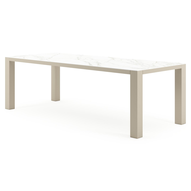 Nano tuintafel rechthoekig in beige aluminium en volkeramiek Calacatta - L 240 x B 100 x H 75 cm